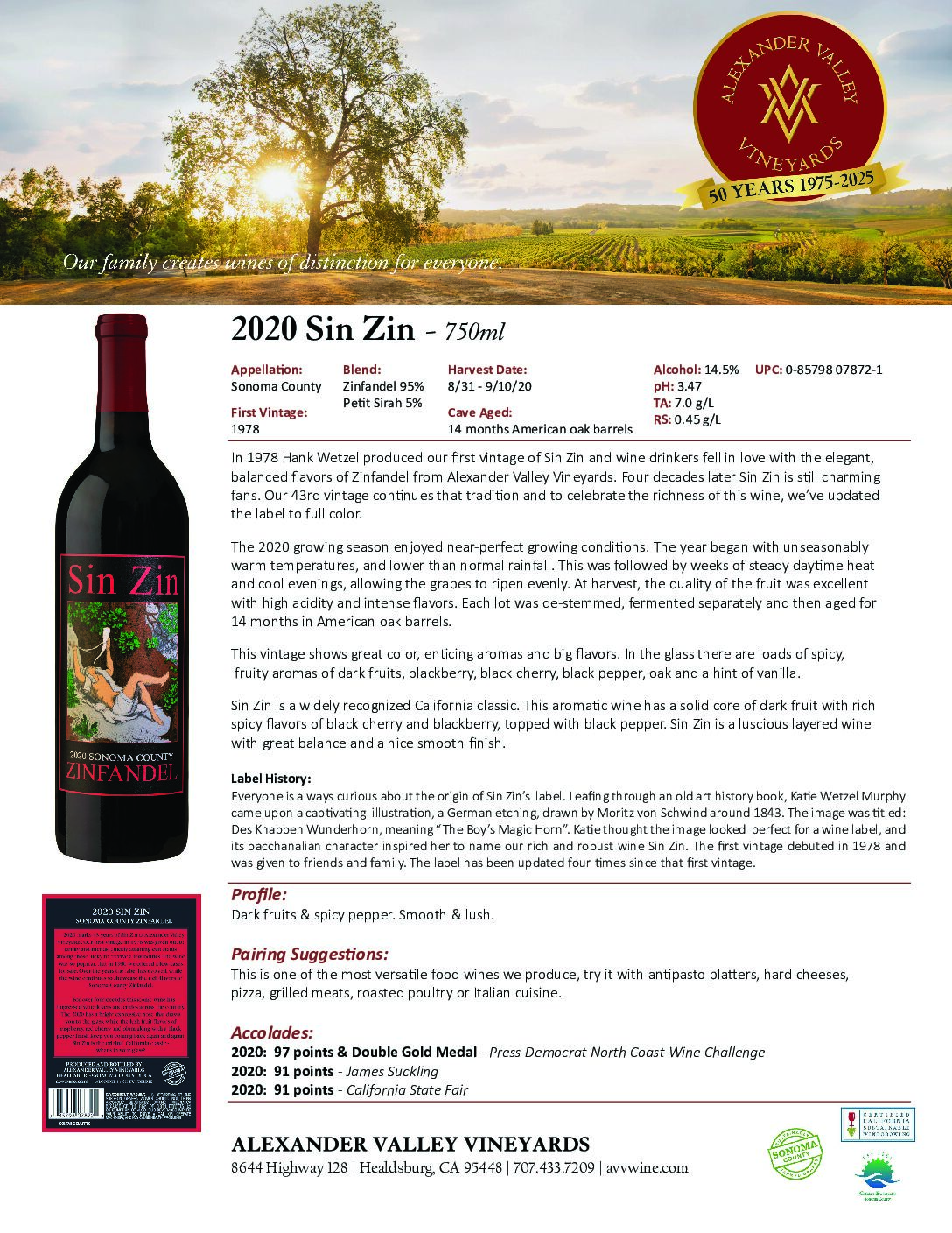 ワイン SIN Sin Zin Zinfandel Wine - 1 Each - Brookshire's