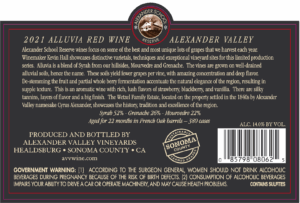 AVV 2021 ASR Alluvia 750ml back label