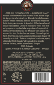 AVV 2022 ASR Old Vine Zinfandel 750ml back label