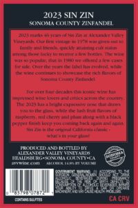 AVV 2023 Sin Zin back label