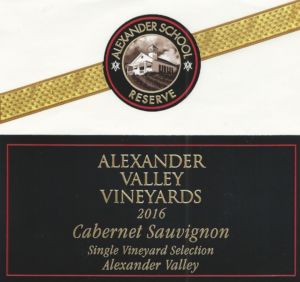 AVV 2016 Alexander School Reserve Cabernet Sauvignon Front Label