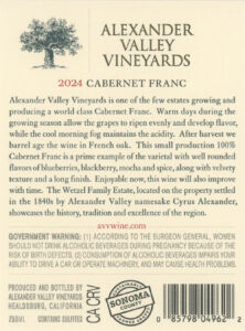 AVV Cab Franc 2024 back label