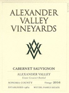 AVV 2016 Cabernet Sauvignon organically grown front label