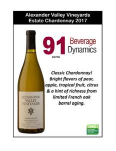 AVV 2017 Chardonnay 91 points Beverage Dynamics case card