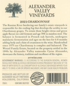 AVV Chardonnay 2021 750ml back label
