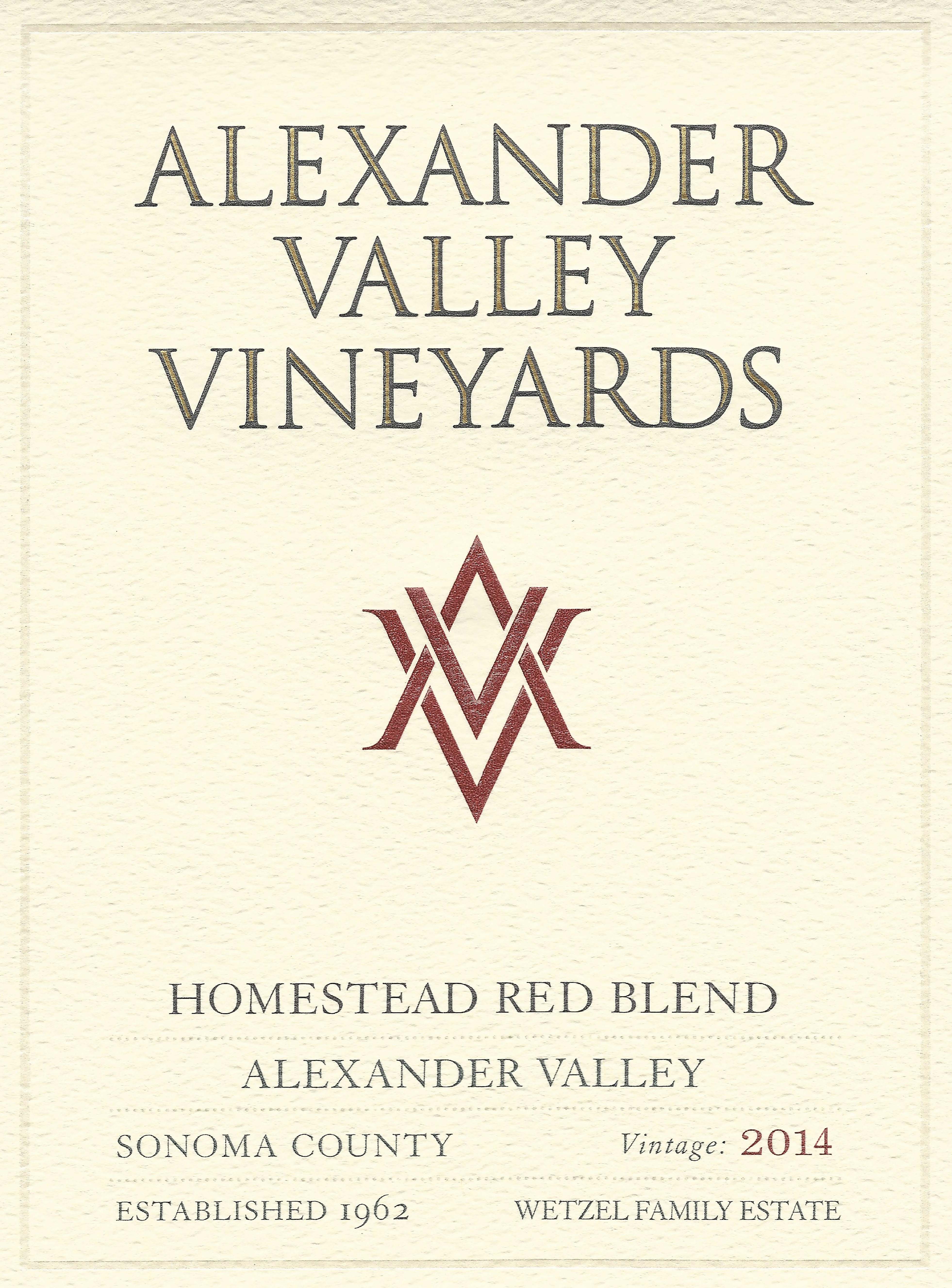 AVVHomesteadRedBlend2014FrontLabel Alexander Valley Vineyards