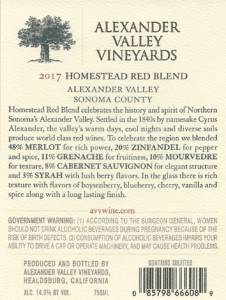 AVV 2017 Homestead Red Blend back label