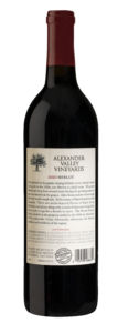 Back bottle shot of AVV Merlot. Vintage: 2020. Appellation: Alexander Valley.