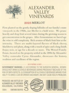 AVV Merlot 2023 back label