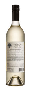 Back bottle shot of AVV Sauvignon Blanc. Vintage: 2021. Appellation: Alexander Valley.