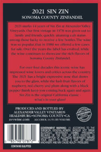 AVV Sin Zin 2021 750ml back label PS