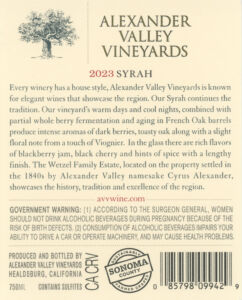 AVV Syrah 2023 back label