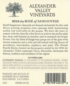 AVV 2018 dry Rose' of Sangiovese back label