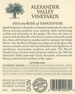 AVV dry Rose' of Sangiovese 2025 back label PS